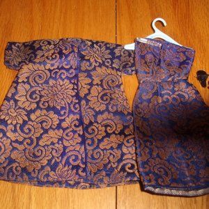 Elite Wendy Barbie clone doll clothes blue gold brocade dress coat shoes